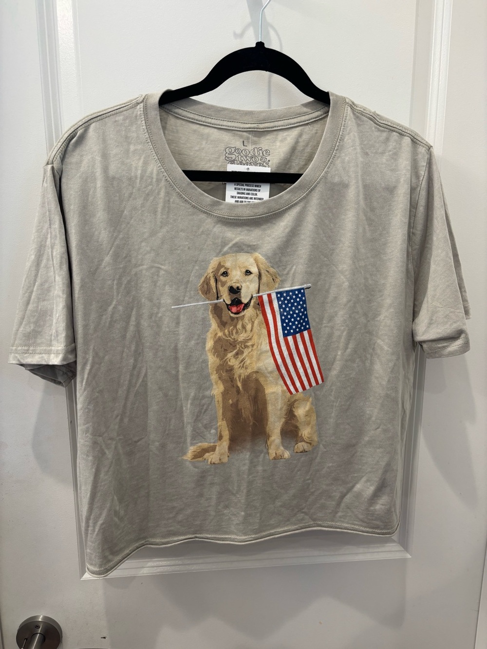 NWT Goodie Two Sleeves Golden Retriever Dog T-Shirt with American Flag- S